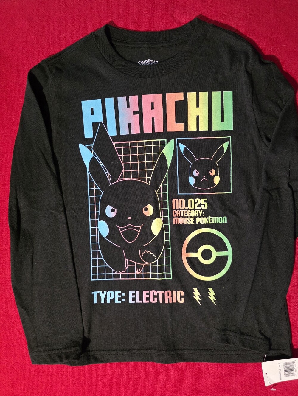 Pokemon Black Long-Sleeve Pikachu Rainbow Graphic Tee